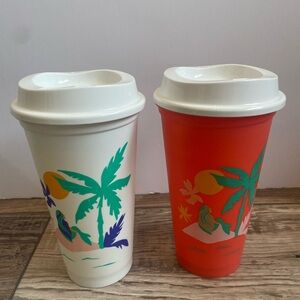 Starbucks 2 Pack Mermaid Reusable Travel Coffee Cups - Bright Coral and White